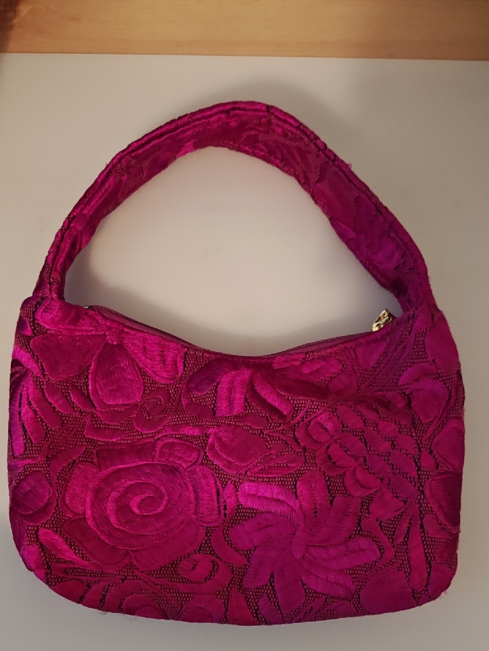 Embroidered Fuchsia Shoulder Bag